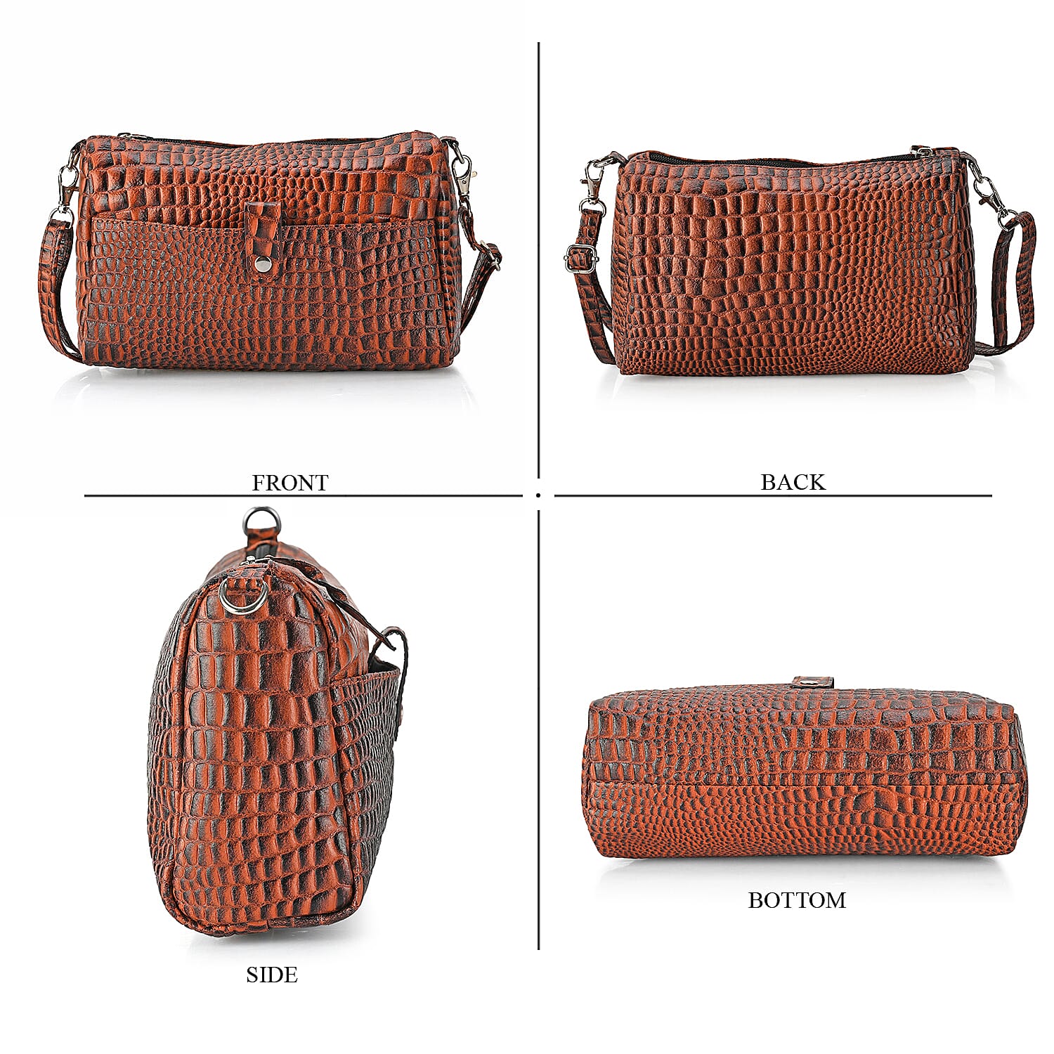 - Maisi Designer Inspired Genuine Leather Croc-embossed Crossbody Mini Satchel with Front Flap Pocket - Brown - Black