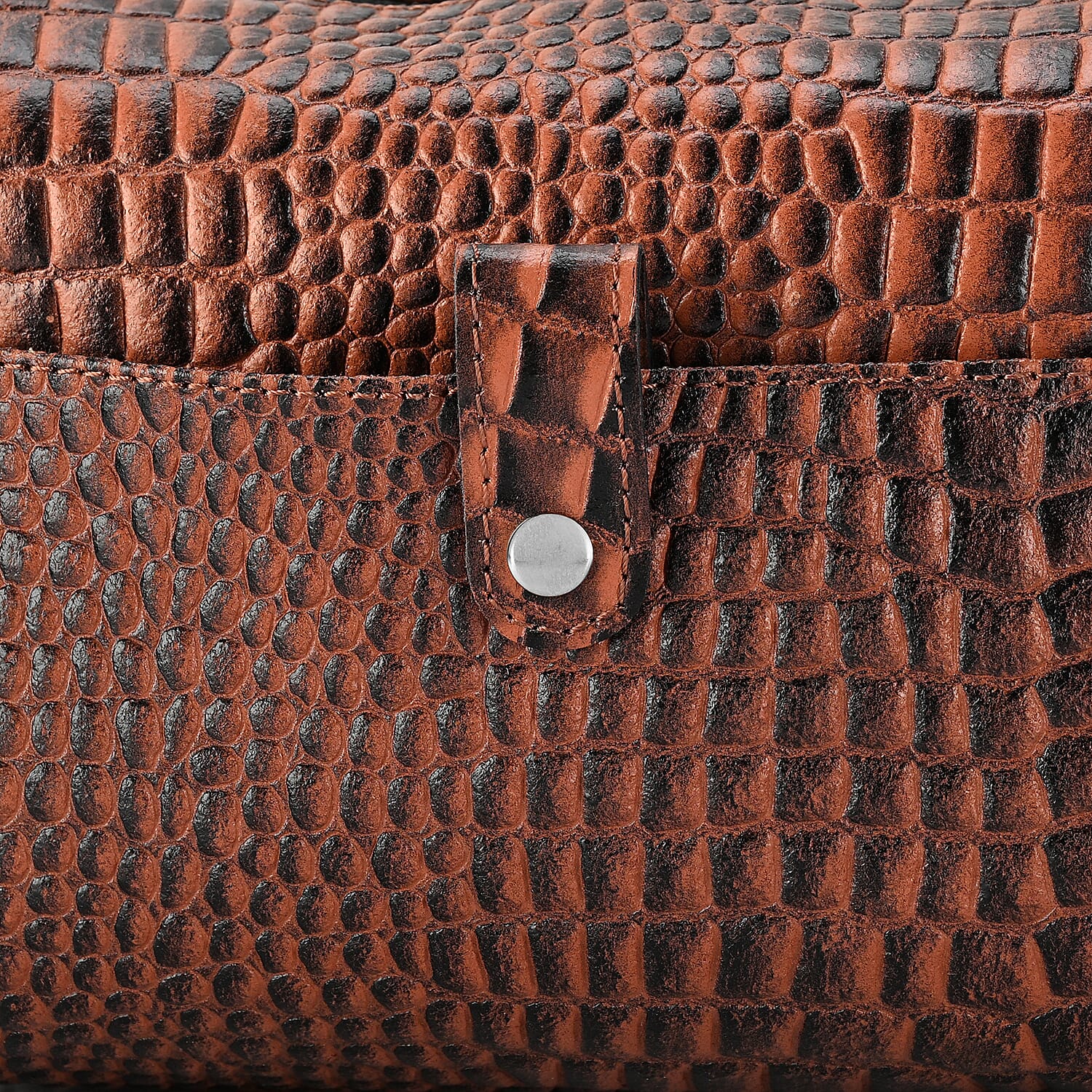 - Maisi Designer Inspired Genuine Leather Croc-embossed Crossbody Mini Satchel with Front Flap Pocket - Brown - Black