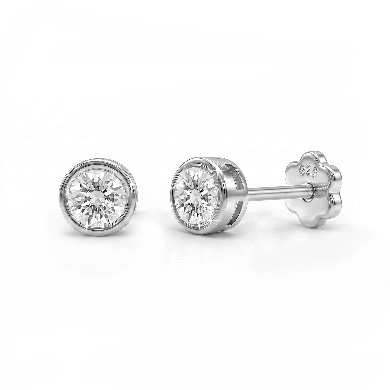 Luxuriant - SI-GH Lab Grown Diamond Solitaire Stud Earring with Ball Screw Back in Rhodium Overlay Sterling Silver 0.33 Ct