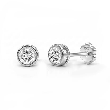 Luxuriant - SI-GH Lab Grown Diamond Solitaire Stud Earring with Ball Screw Back in Rhodium Overlay Sterling Silver 0.33 Ct
