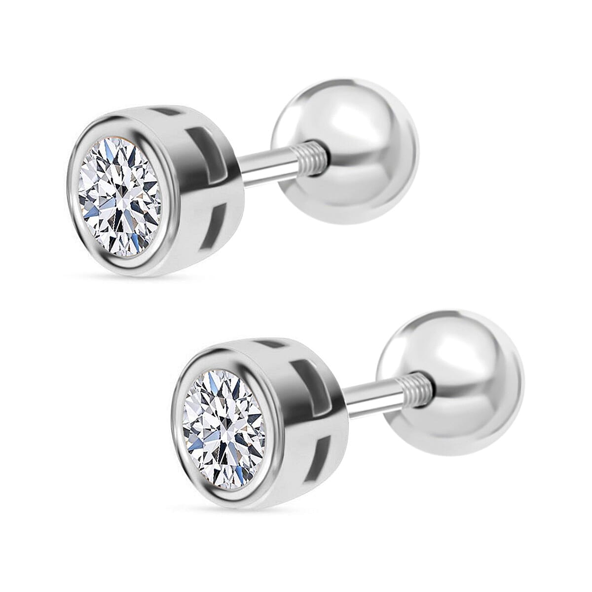 Luxuriant - SI-GH Lab Grown Diamond Solitaire Stud Earring with Ball Screw Back in Rhodium Overlay Sterling Silver 0.33 Ct