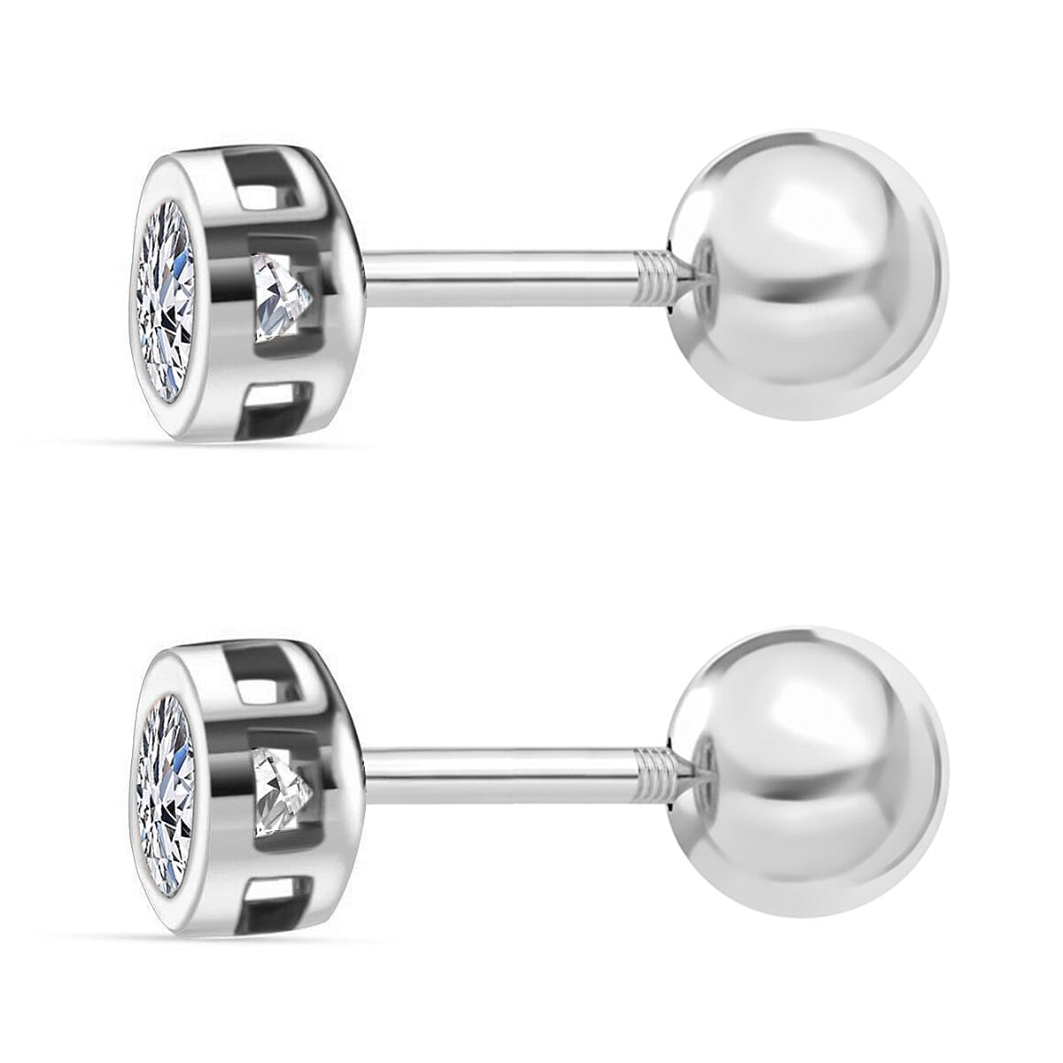 Luxuriant - SI-GH Lab Grown Diamond Solitaire Stud Earring with Ball Screw Back in Rhodium Overlay Sterling Silver 0.33 Ct