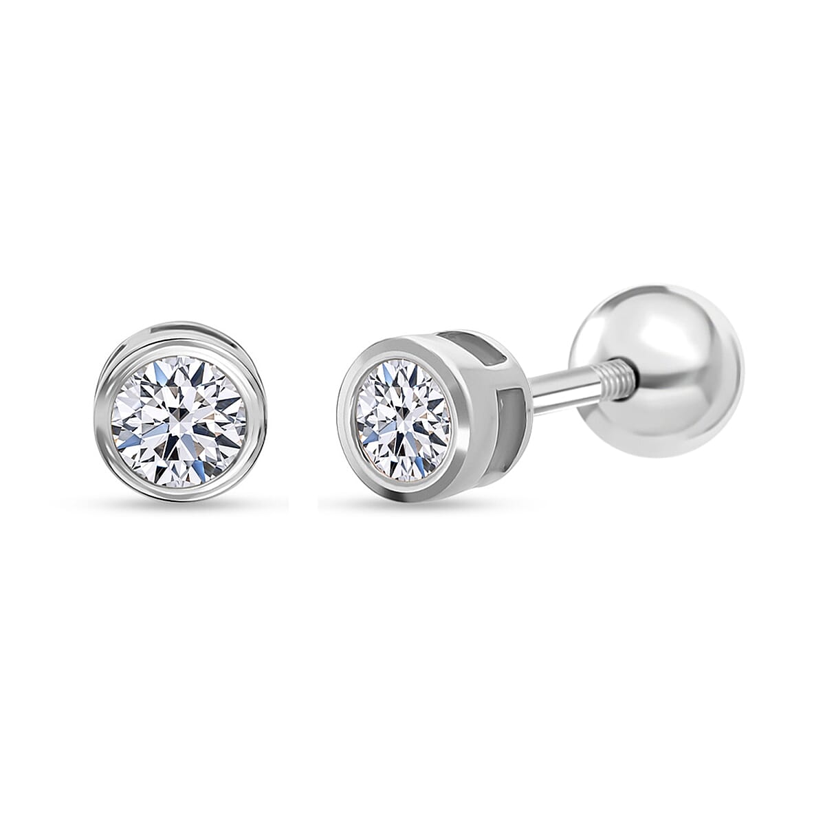 Luxuriant SI-GH Lab Grown Diamond Stud Earring with Screw Back in Rhodium Overlay Sterling Silver