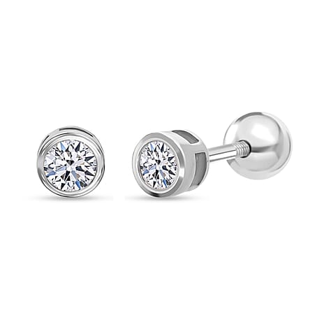 Luxuriant SI-GH Lab Grown Diamond Stud Earring with Screw Back in Rhodium Overlay Sterling Silver