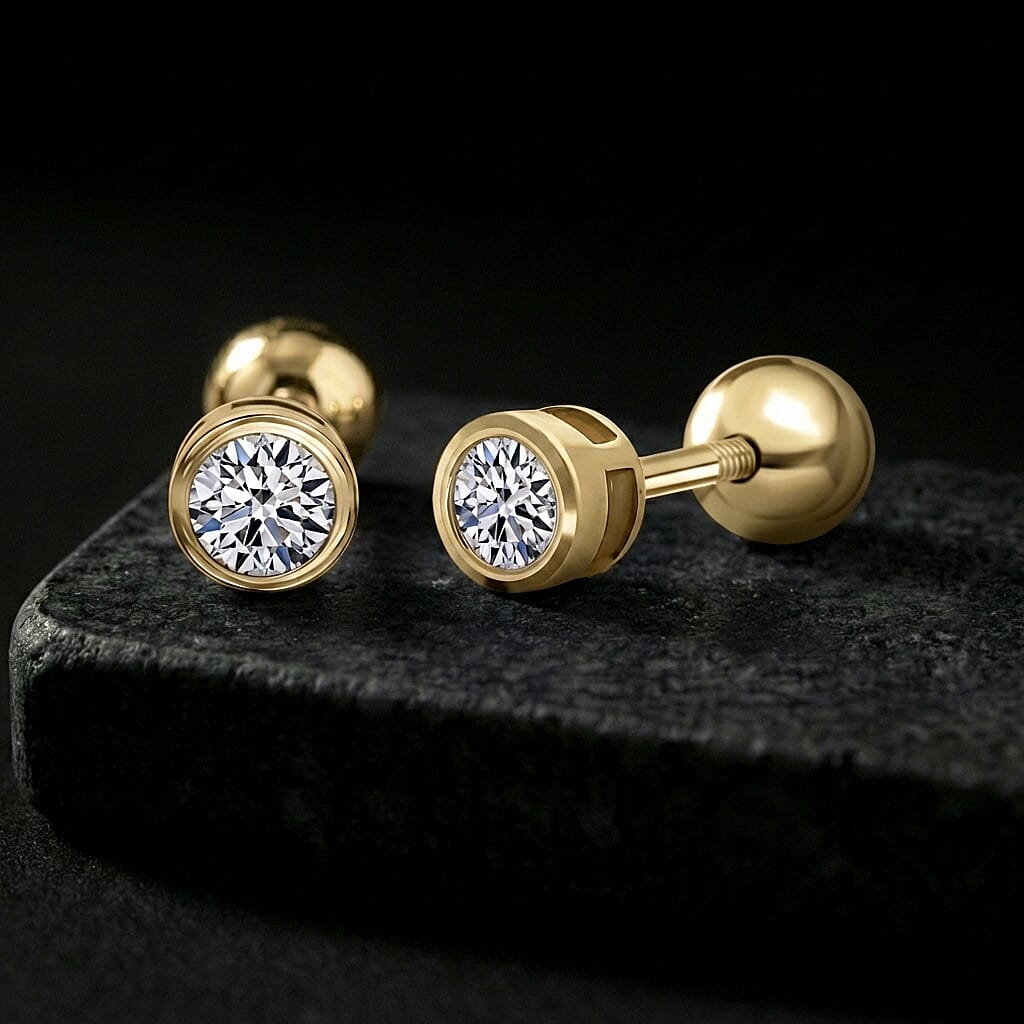 Luxuriant - SI-GH Lab Grown Diamond Solitaire Stud Earring with Ball Screw Back in 18K Vermeil Yellow Gold Plated Sterling Silver 0.33 Ct