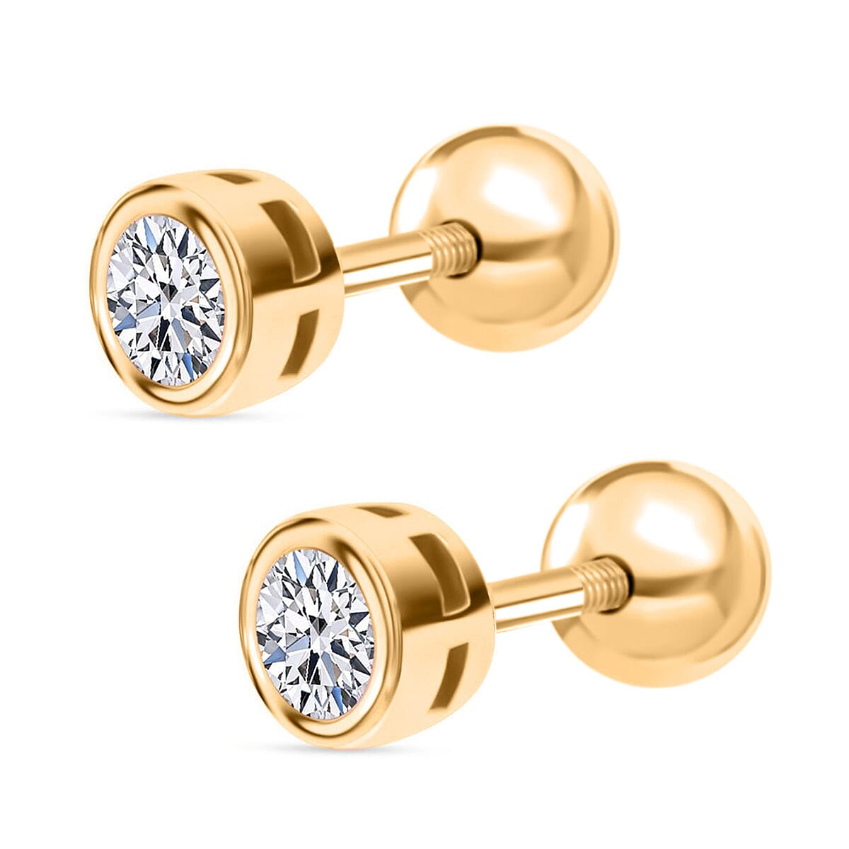 Luxuriant SI-GH Lab Grown Diamond Stud Earring with Ball Screw Back in 18K Vermeil Yellow Gold Plated Sterling Silver