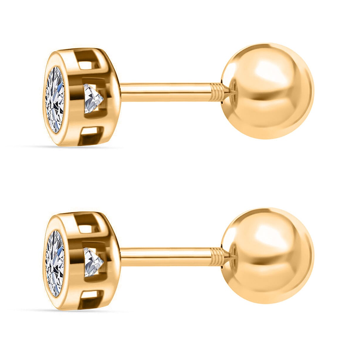 Luxuriant SI-GH Lab Grown Diamond Stud Earring with Ball Screw Back in 18K Vermeil Yellow Gold Plated Sterling Silver