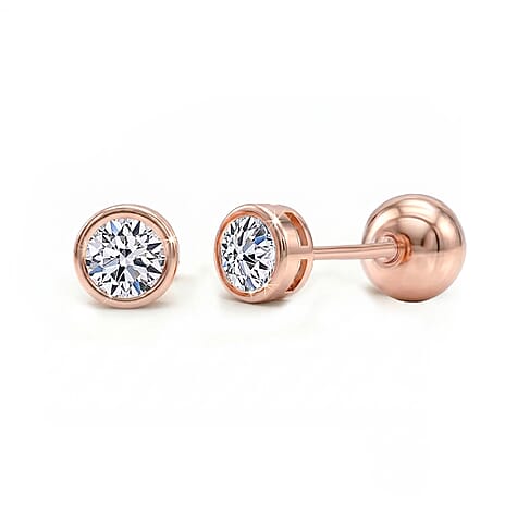 Luxuriant - SI-GH Lab Grown Diamond Solitaire Stud Earring with Ball Screw Back in 18K Vermeil Rose Gold Plated Sterling Silver 0.33 Ct