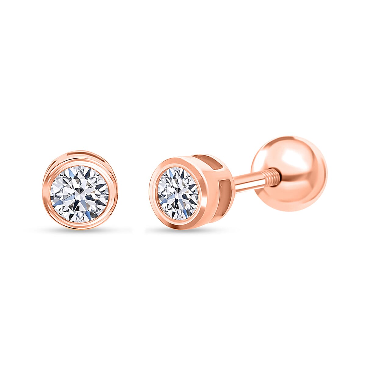 Luxuriant SI-GH Lab Grown Diamond Earring with Ball Screw Back in 18K Vermeil Rose Gold Plated Sterling Silver