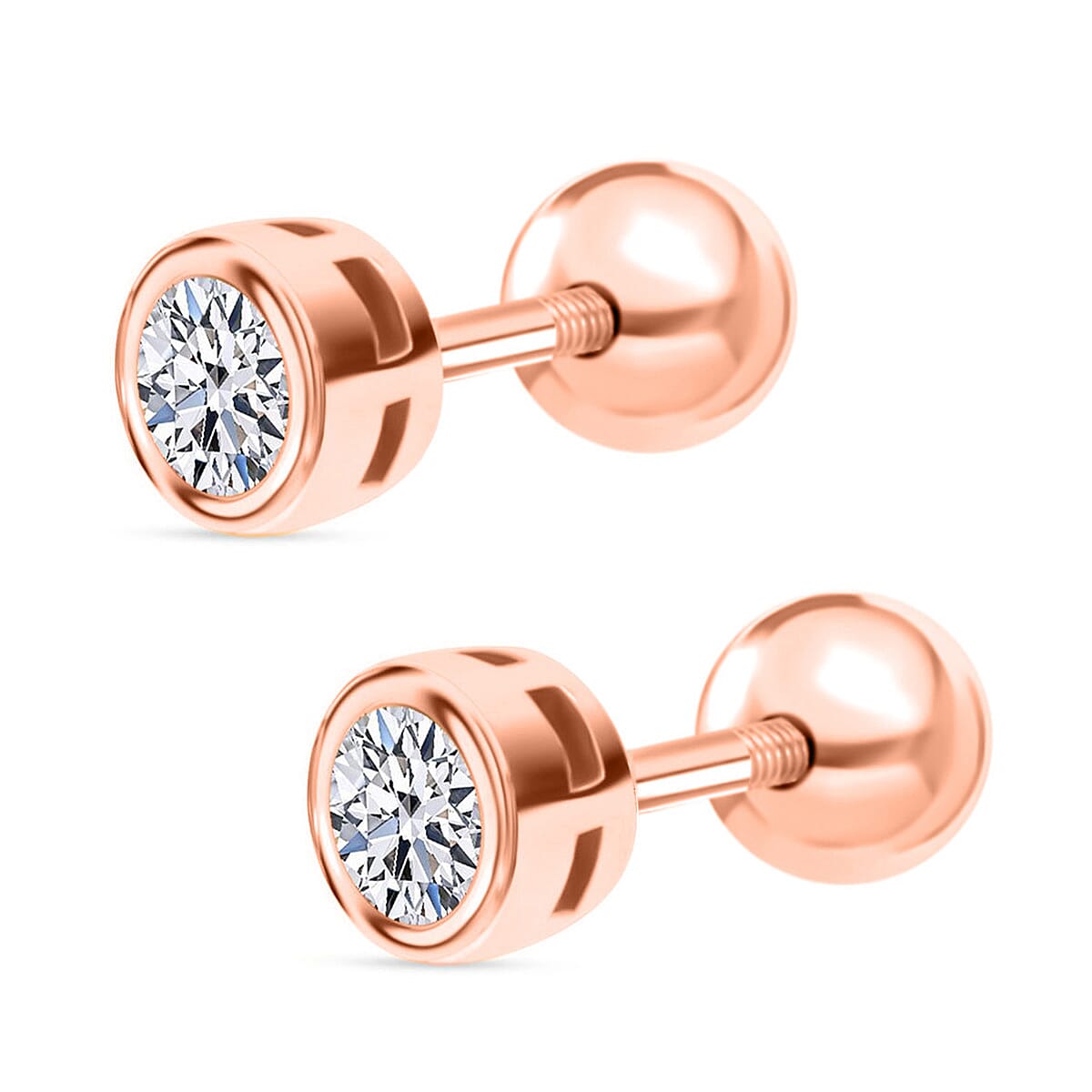 Luxuriant SI-GH Lab Grown Diamond Earring with Ball Screw Back in 18K Vermeil Rose Gold Plated Sterling Silver