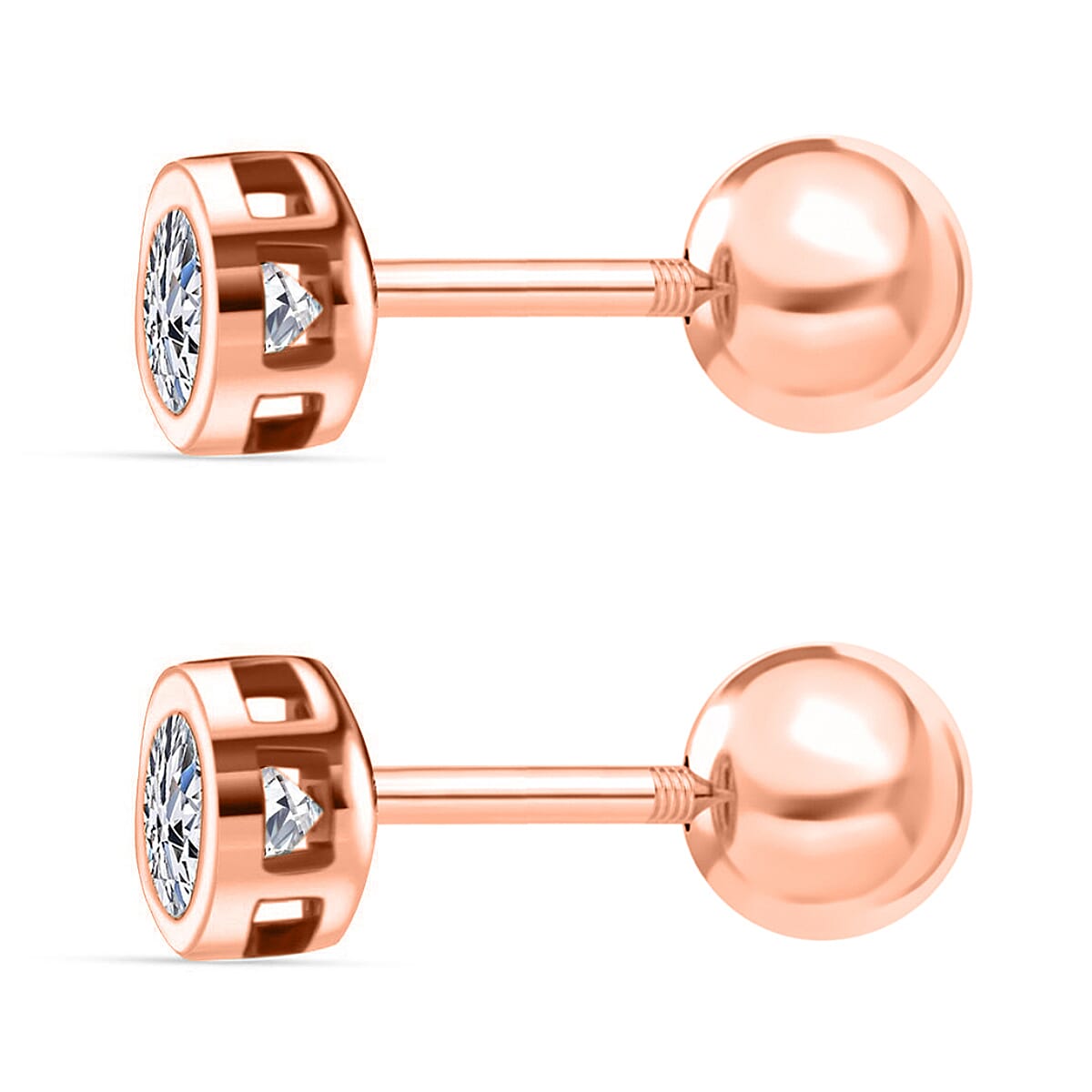 Luxuriant SI-GH Lab Grown Diamond Earring with Ball Screw Back in 18K Vermeil Rose Gold Plated Sterling Silver