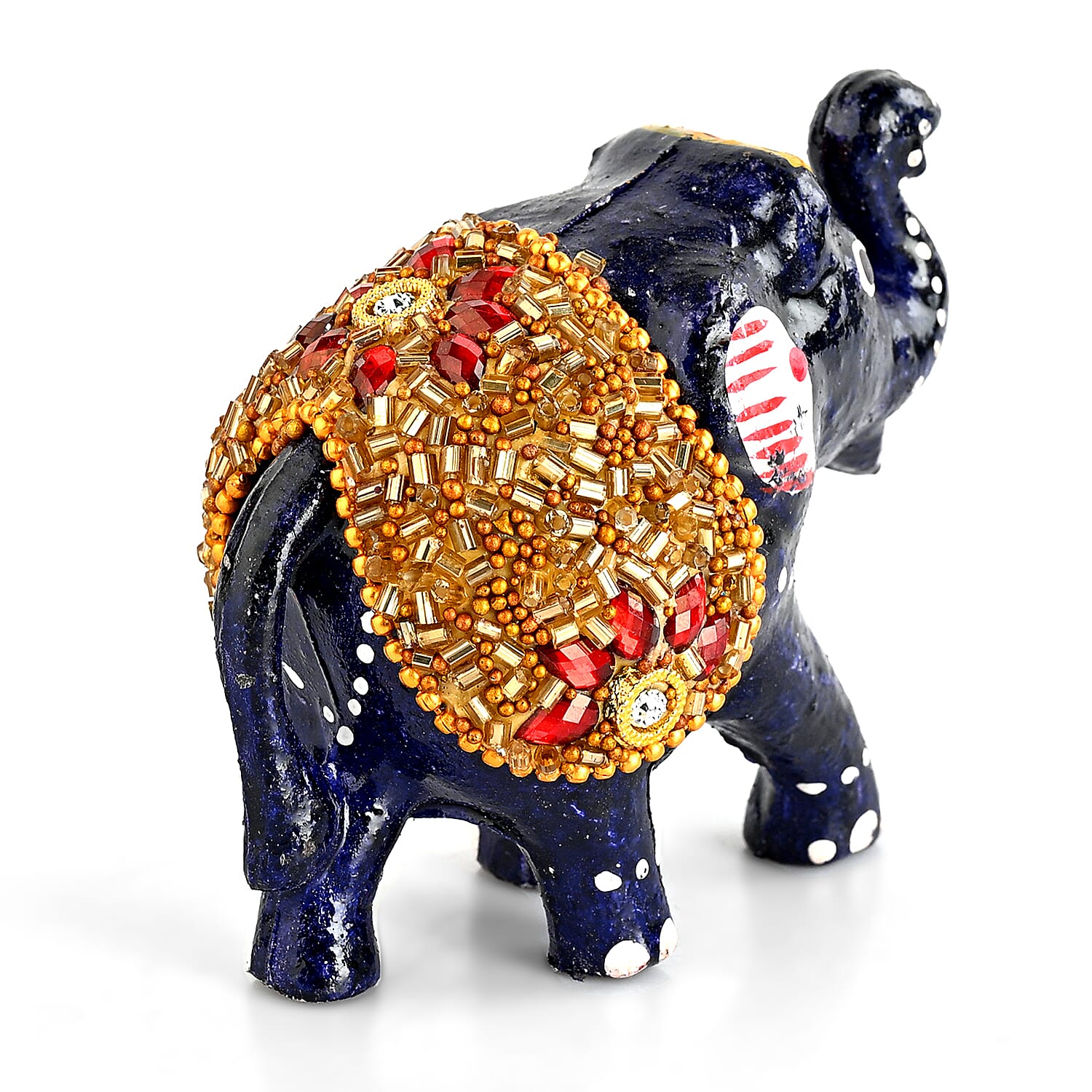 LIVMORE Set of 3 Handmade Beaded Resin Elephant (5 to 8cm) - Navy & Gold