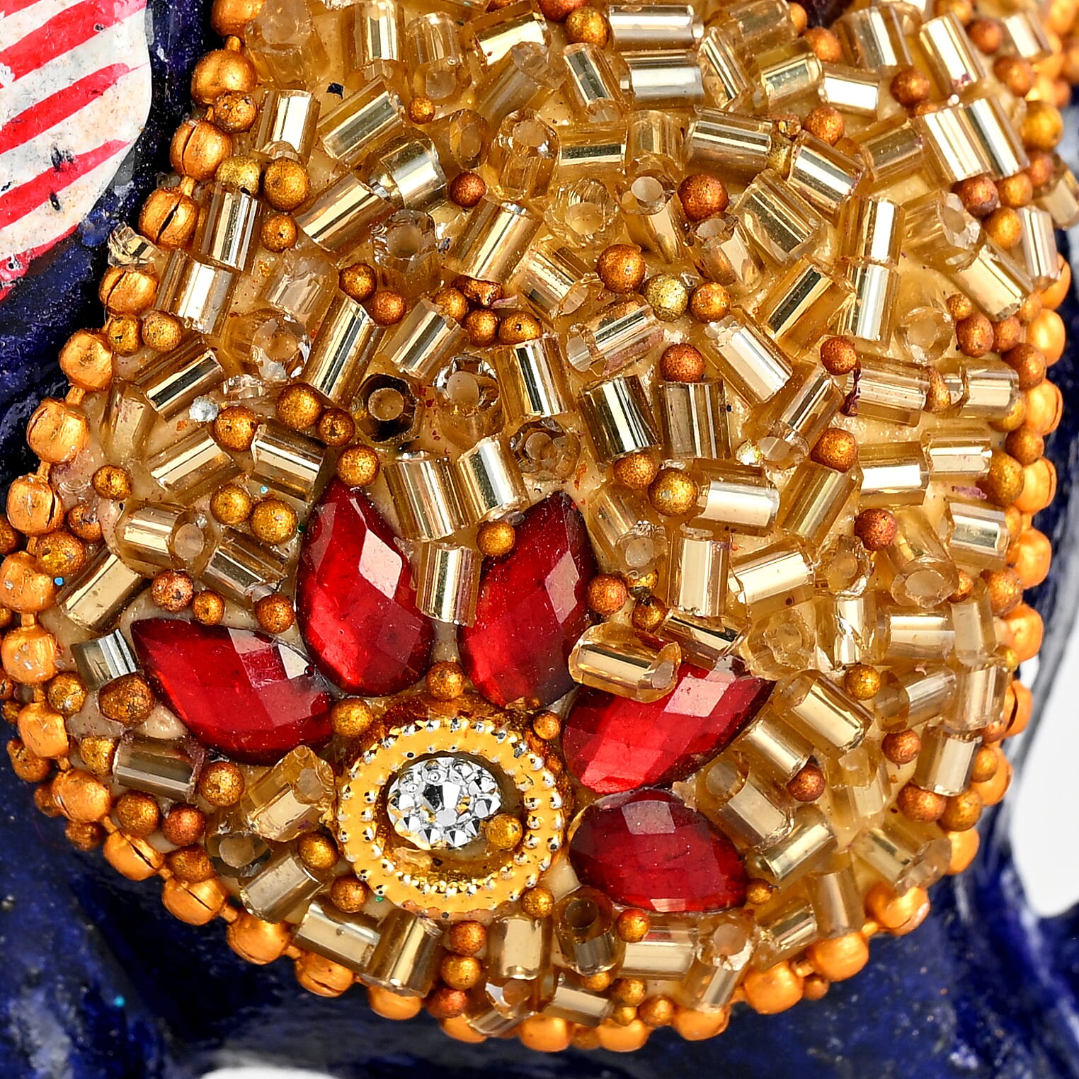 LIVMORE Set of 3 Handmade Beaded Resin Elephant (5 to 8cm) - Navy & Gold