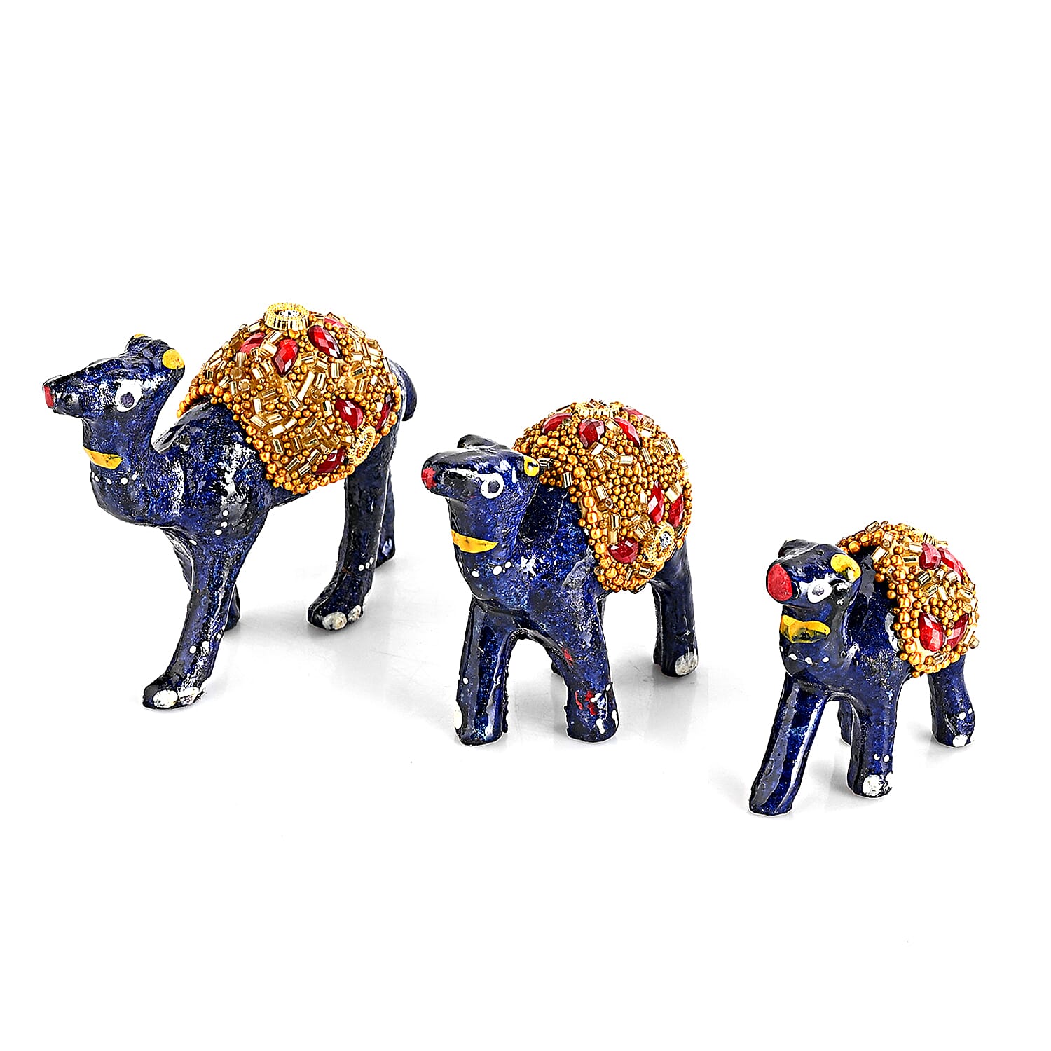 LIVMORE Set of 3 Handmade Beaded Resin Camel (5 to 8cm) - Navy & Gold