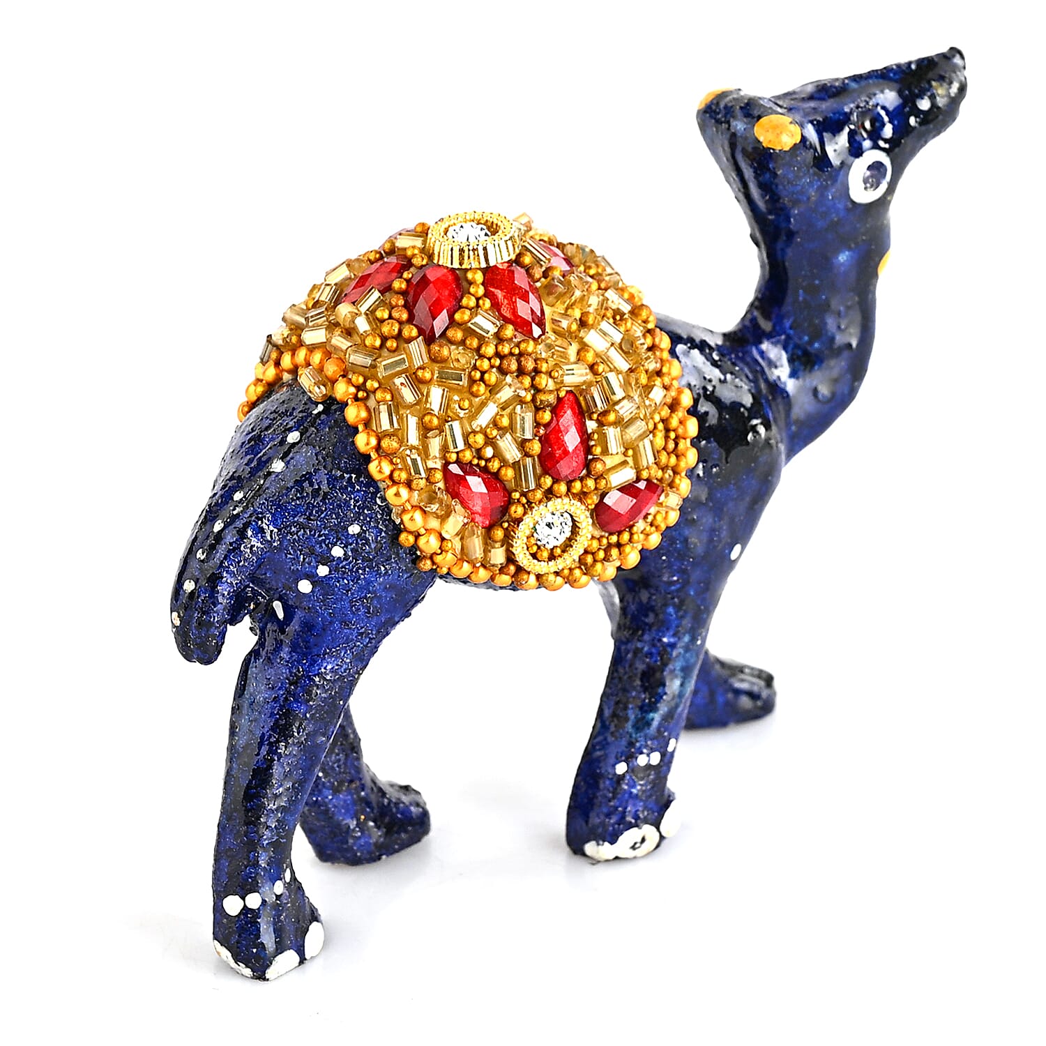 LIVMORE Set of 3 Handmade Beaded Resin Camel (5 to 8cm) - Navy & Gold