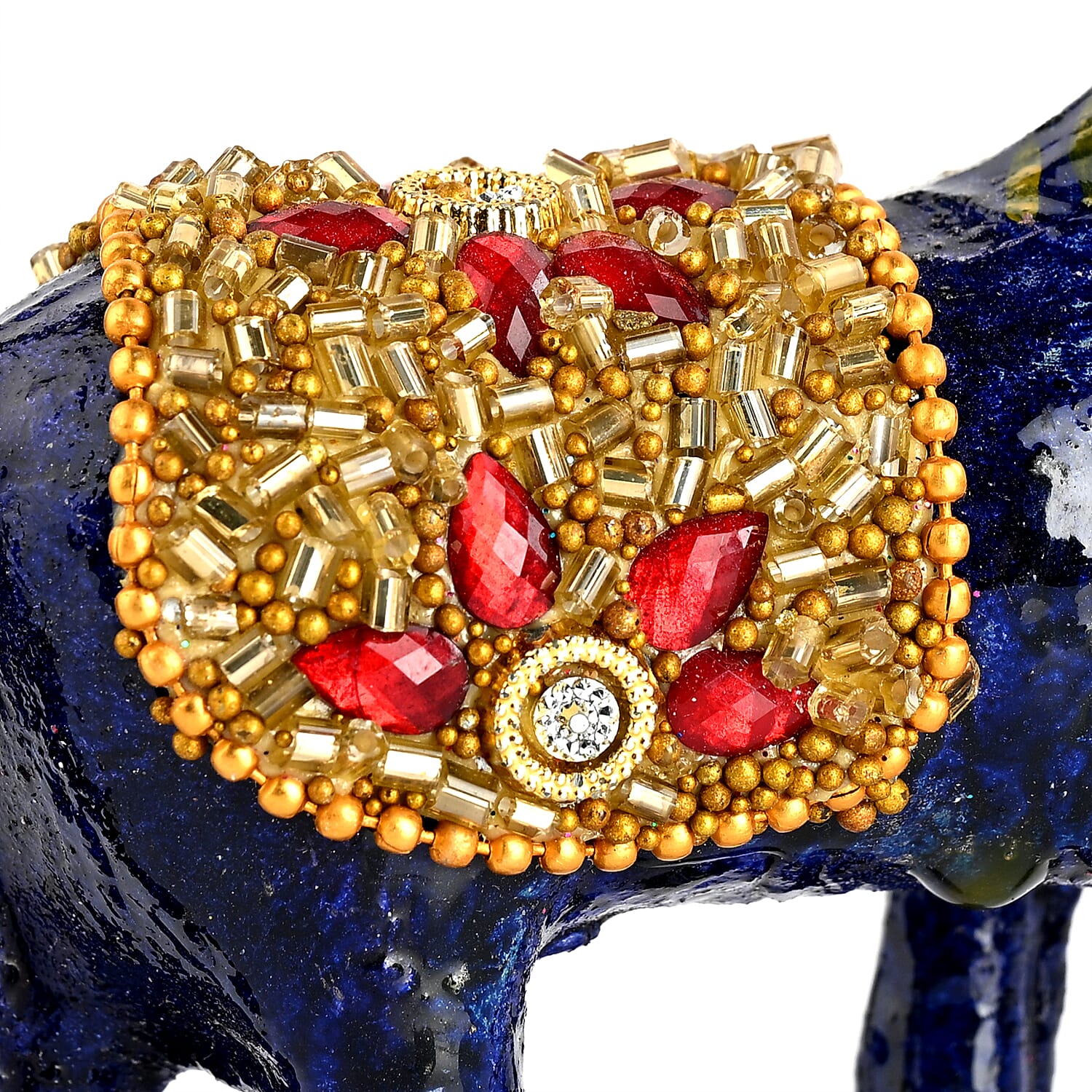 LIVMORE Set of 3 Handmade Beaded Resin Horses (5 to 8cm) - Navy & Gold