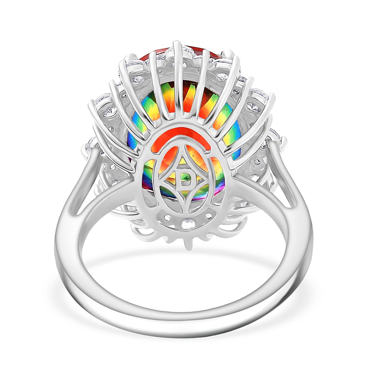 D'Joy Nebula Quartz Doublet & White Zircon Ring in Rhodium Overlay Sterling Silver 11.85 Ct.