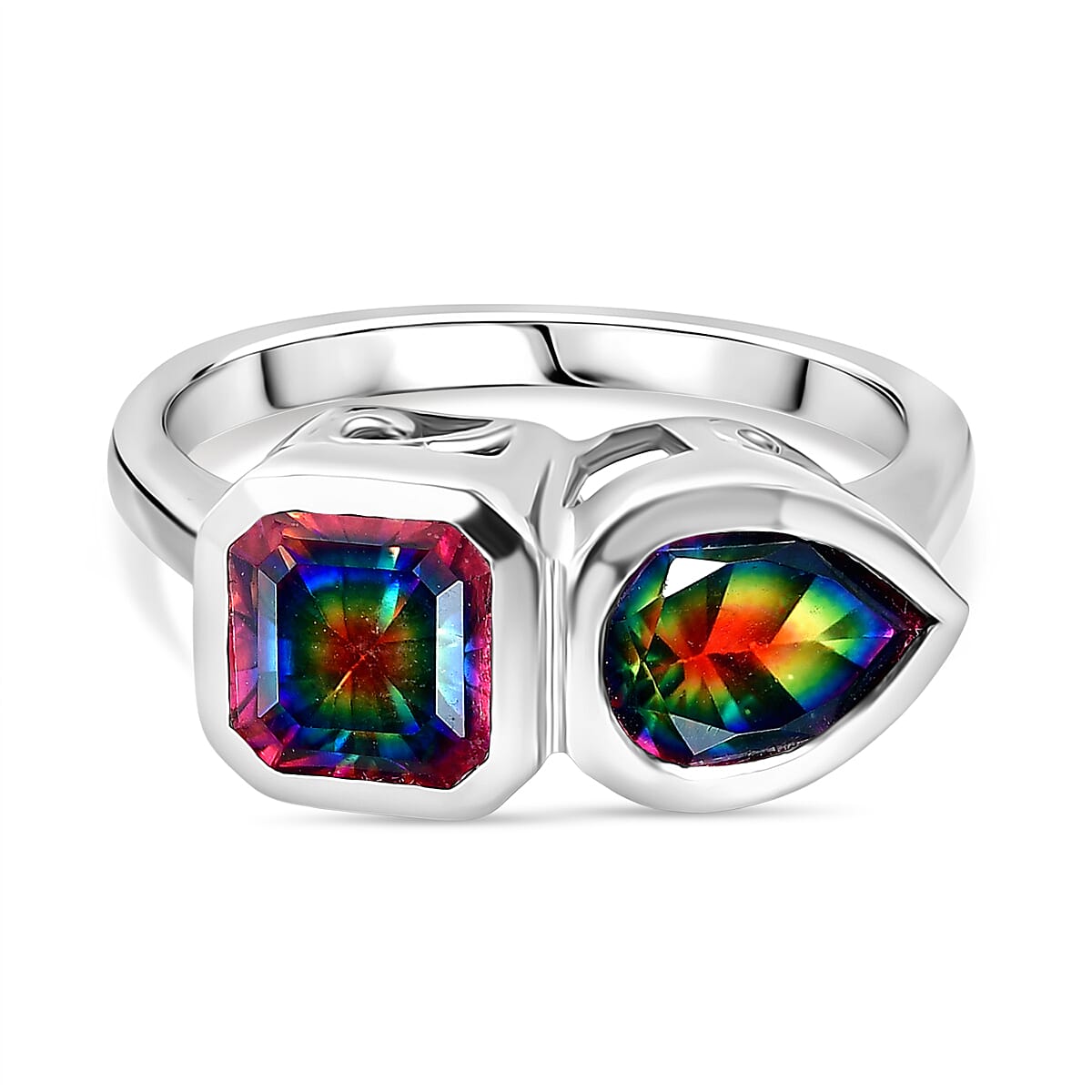 D'Joy Nebula Quartz Doublet Ring in Platinum Overlay Sterling Silver 2.75 Ct.