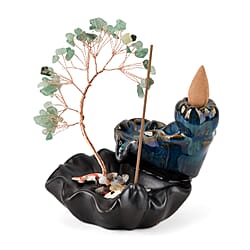 LIVMORE Rose Quartz Natural Gemstone Tree & Ceramic Backflow Incense Burner - Includes 20pc Sticks & Cones