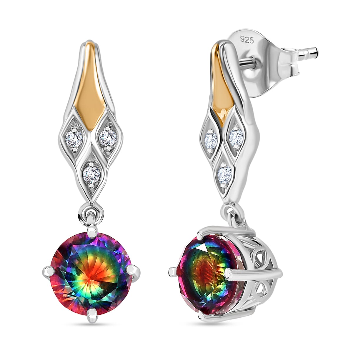 D'Joy Nebula Quartz Doublet & White Zircon Dangling Earring in Sterling Silver 3.46 Ct.