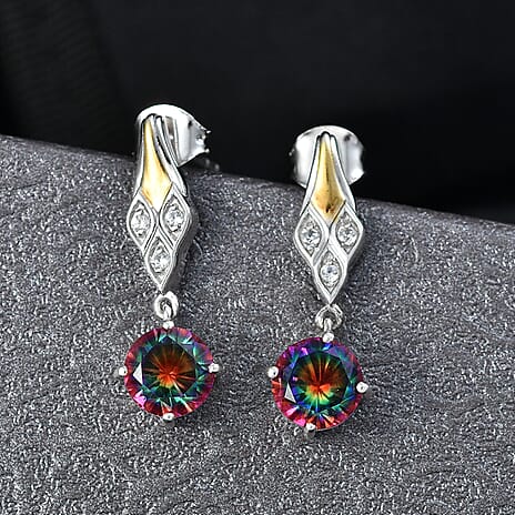 D'Joy Nebula Quartz Doublet & White Zircon Dangling Earring in Sterling Silver 3.46 Ct.