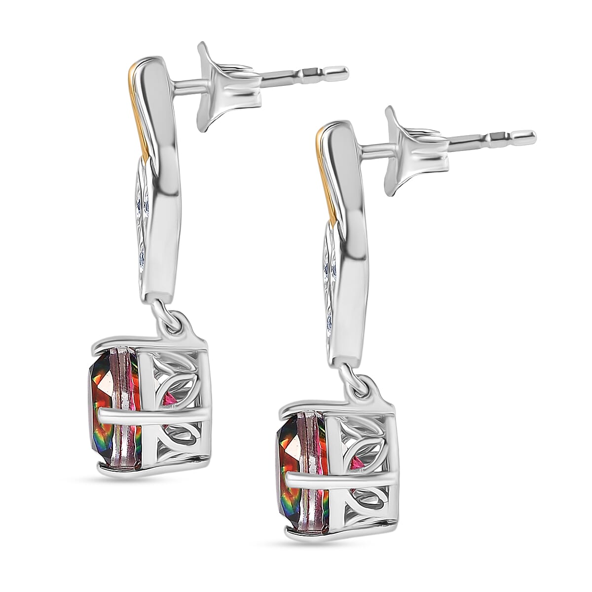 D'Joy Nebula Quartz Doublet & White Zircon Dangling Earring in Sterling Silver 3.46 Ct.