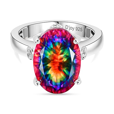 D'Joy Nebula Quartz Doublet & White Zircon Solitaire Ring in Rhodium Overlay Sterling Silver 7.20 Ct.