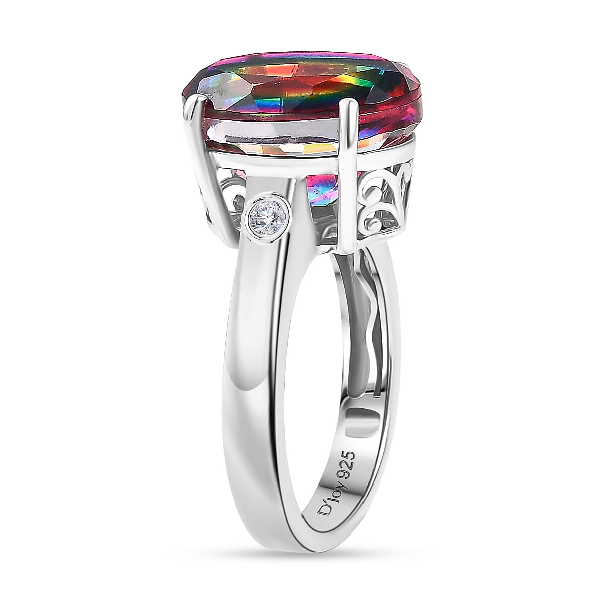 D'Joy Nebula Quartz Doublet & White Zircon Solitaire Ring in Rhodium Overlay Sterling Silver 7.20 Ct.