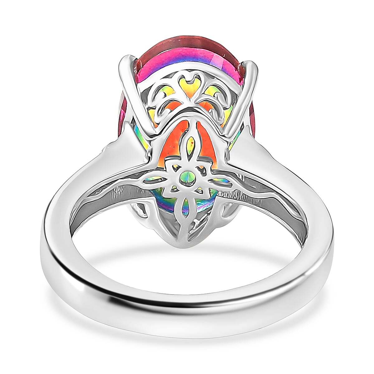 D'Joy Nebula Quartz Doublet & White Zircon Solitaire Ring in Rhodium Overlay Sterling Silver 7.20 Ct.