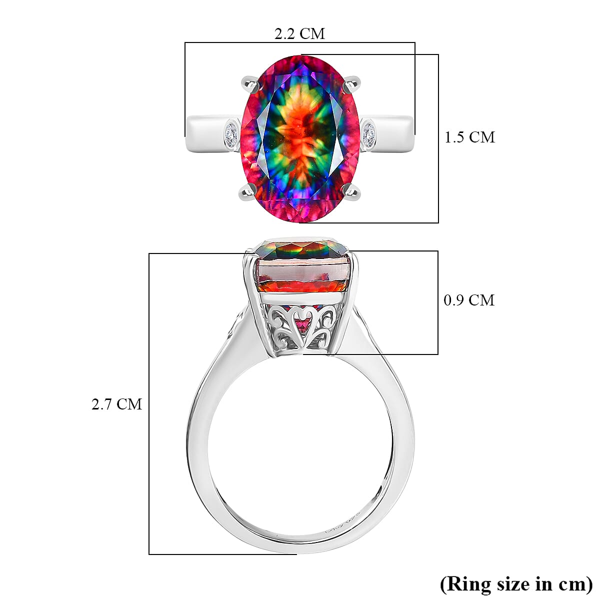 D'Joy Nebula Quartz Doublet & White Zircon Solitaire Ring in Rhodium Overlay Sterling Silver 7.20 Ct.