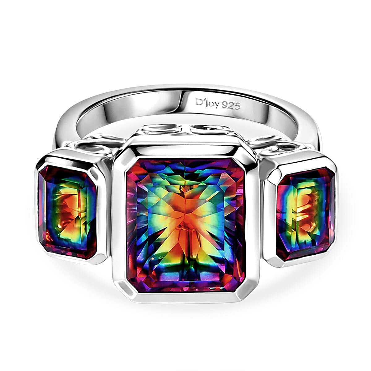 D'Joy Nebula Quartz Doublet Solitaire Ring in Rhodium Overlay Sterling Silver 8.38 Ct.