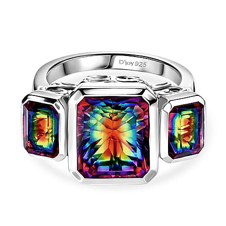 D'Joy Nebula Quartz Doublet Solitaire Ring in Rhodium Overlay Sterling Silver 8.38 Ct.