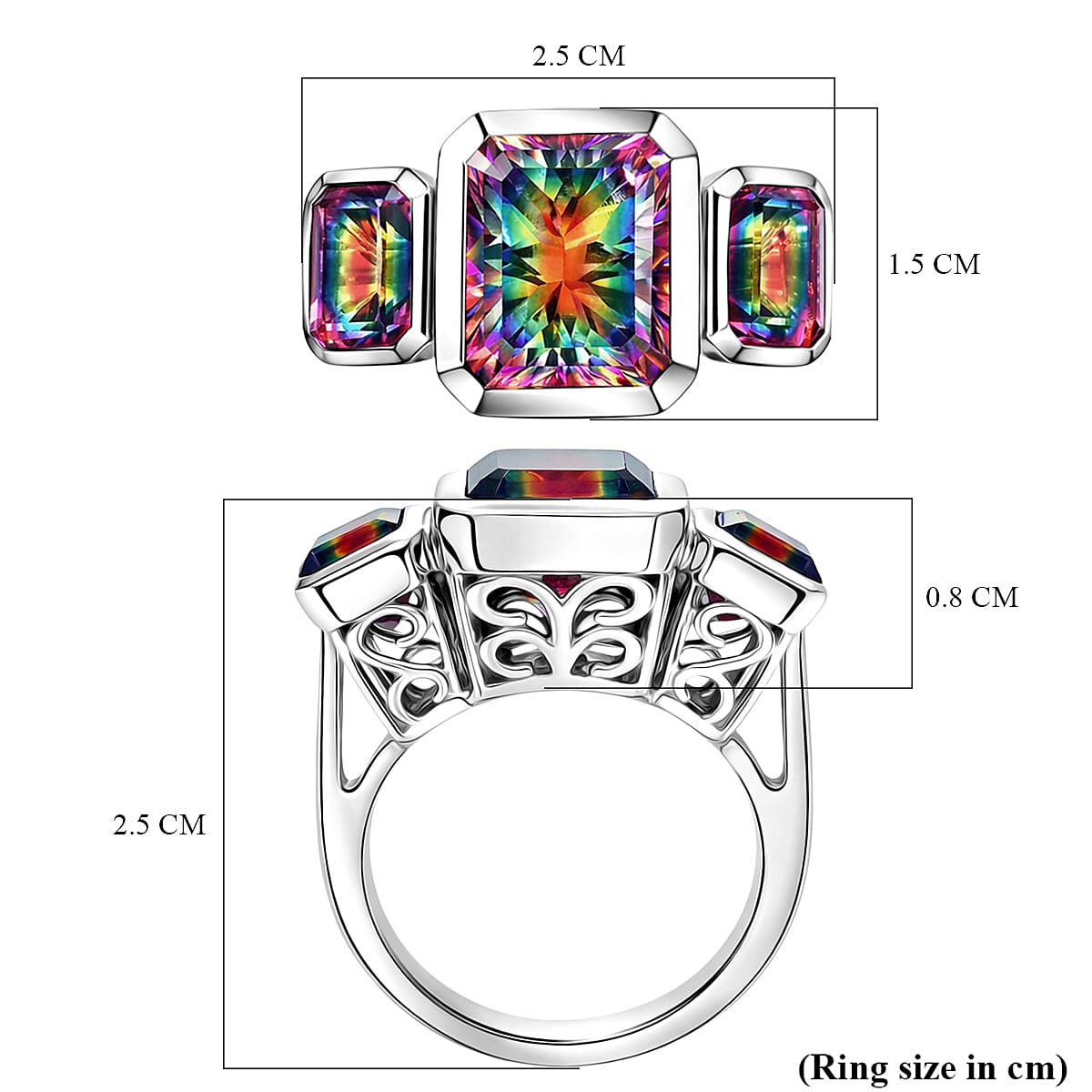 D'Joy Nebula Quartz Doublet Solitaire Ring in Rhodium Overlay Sterling Silver 8.38 Ct.