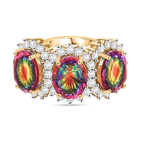 D'Joy Nebula Quartz Doublet & White Zircon Ring in 18K Yellow Gold Plated Sterling Silver 7.65 Ct.