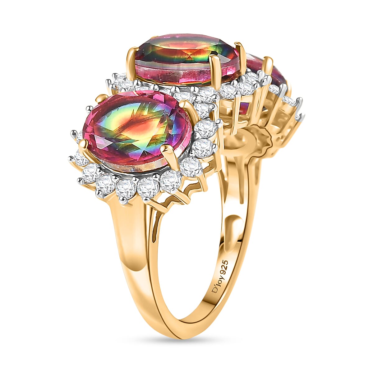 D'Joy Nebula Quartz Doublet & White Zircon Ring in 18K Yellow Gold Plated Sterling Silver 7.65 Ct.