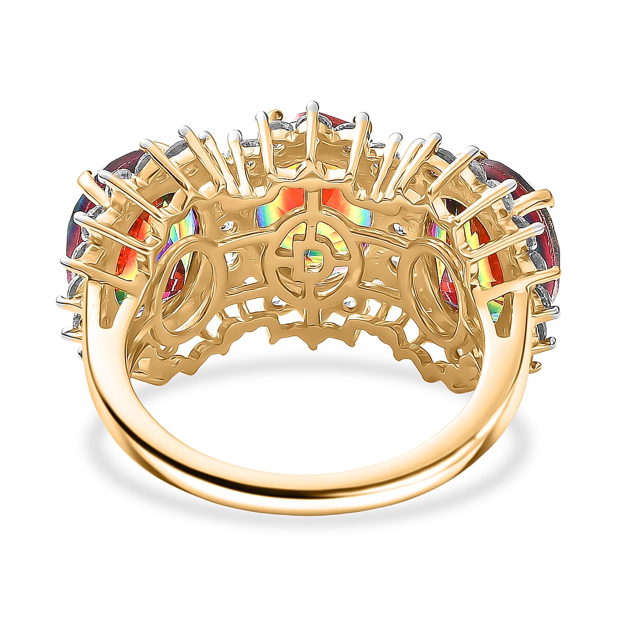 D'Joy Nebula Quartz Doublet & White Zircon Ring in 18K Yellow Gold Plated Sterling Silver 7.65 Ct.