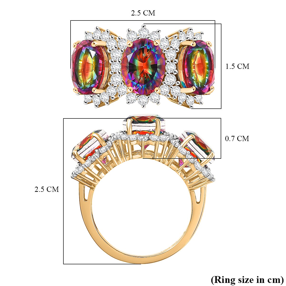 D'Joy Nebula Quartz Doublet & White Zircon Ring in 18K Yellow Gold Plated Sterling Silver 7.65 Ct.