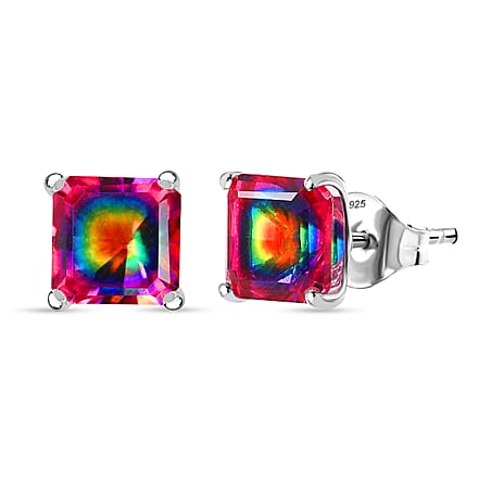 Nebula Quartz Doublet Solitaire Stud Push Post Earring in Platinum Overlay Sterling Silver 4.19 Ct.