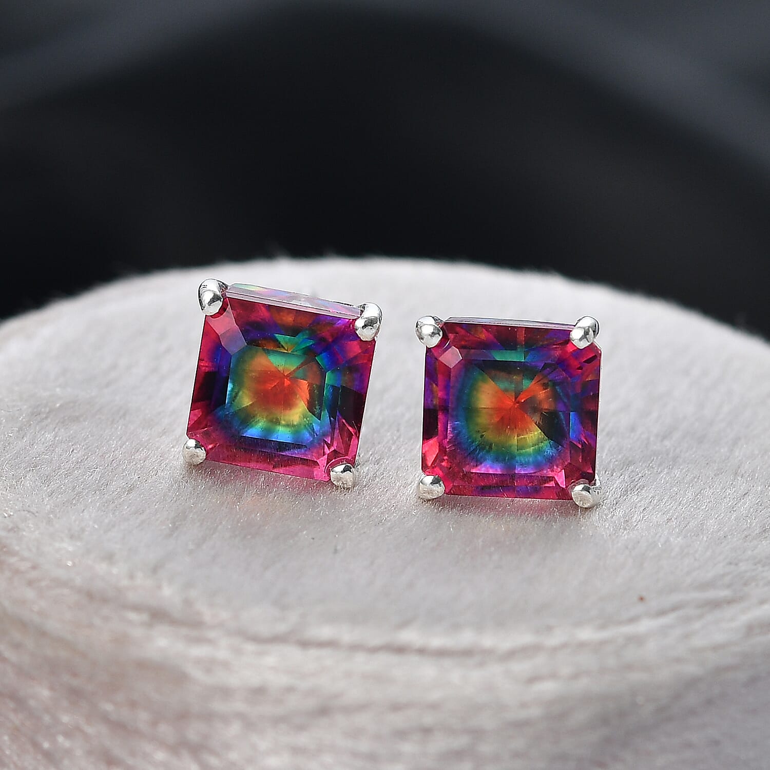 Nebula Quartz Doublet Solitaire Stud Push Post Earring in Platinum Overlay Sterling Silver 4.19 Ct.