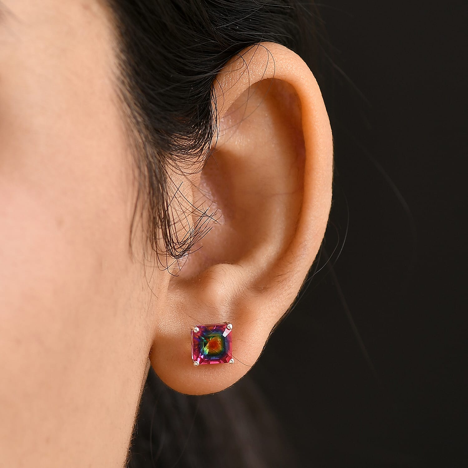 Nebula Quartz Doublet Solitaire Stud Push Post Earring in Platinum Overlay Sterling Silver 4.19 Ct.