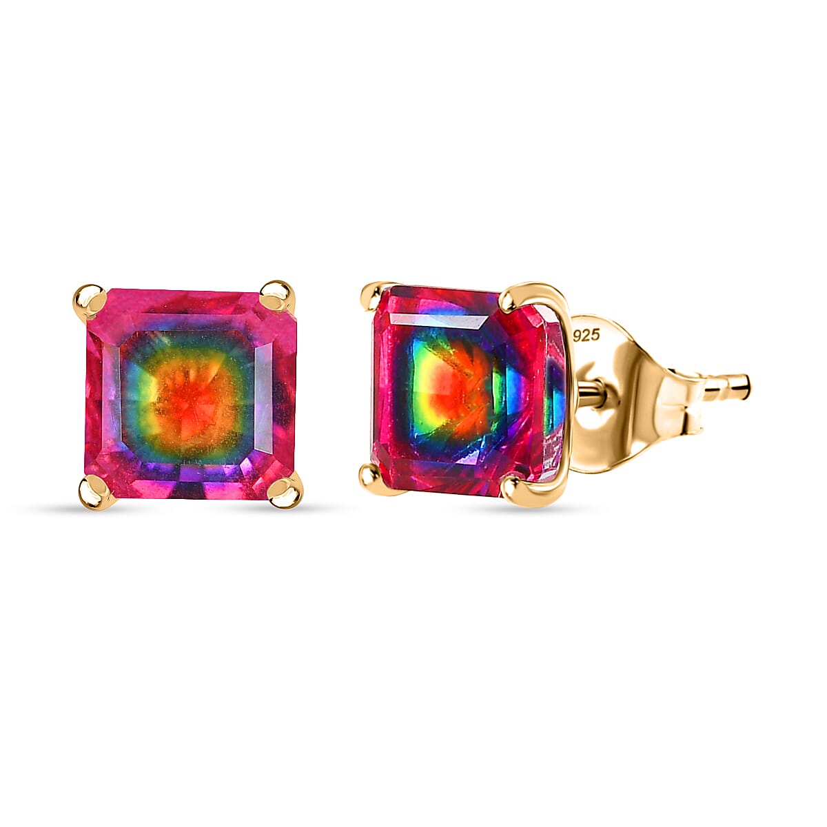 Nebula Quartz Doublet Solitaire Stud Push Post Earring in 18K Yellow Gold Plated Sterling Silver 4.19 Ct.