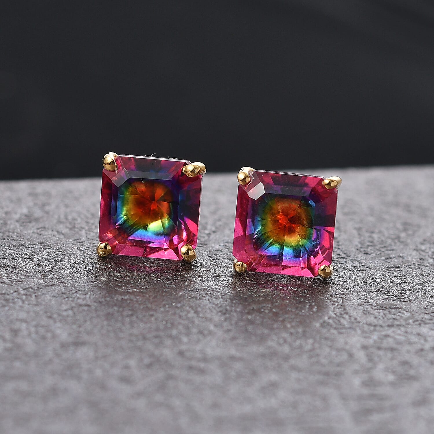 Nebula Quartz Doublet Solitaire Stud Push Post Earring in 18K Yellow Gold Plated Sterling Silver 4.19 Ct.