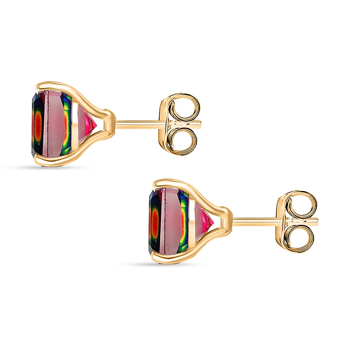 Nebula Quartz Doublet Solitaire Stud Push Post Earring in 18K Yellow Gold Plated Sterling Silver 4.19 Ct.