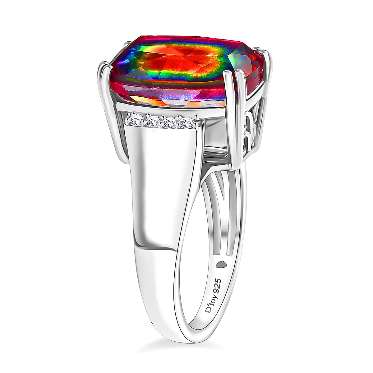 D'Joy Nebula Quartz Doublet & White Zircon Ring in Rhodium Overlay Sterling Silver 8.04 Ct.