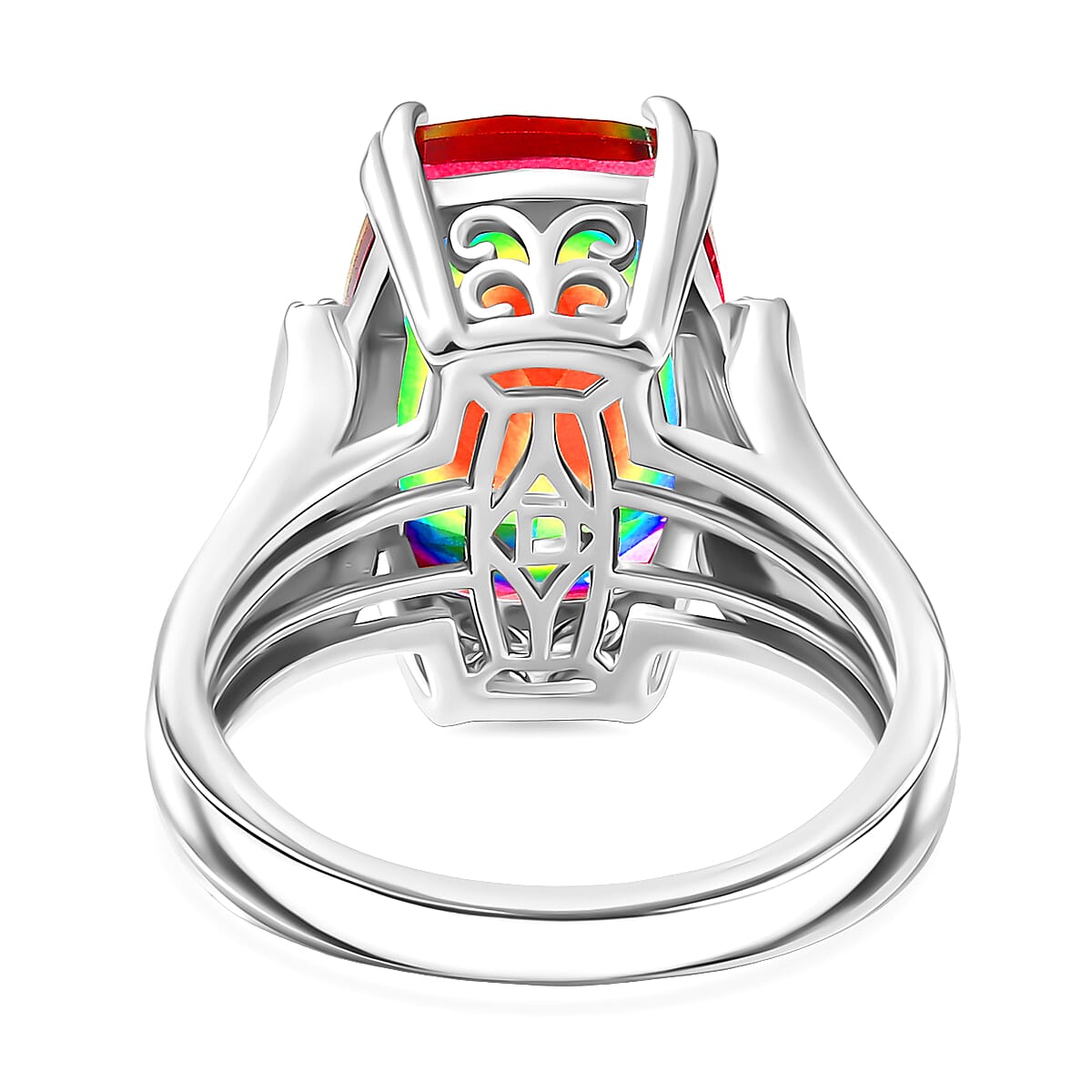 D'Joy Nebula Quartz Doublet & White Zircon Ring in Rhodium Overlay Sterling Silver 8.04 Ct.