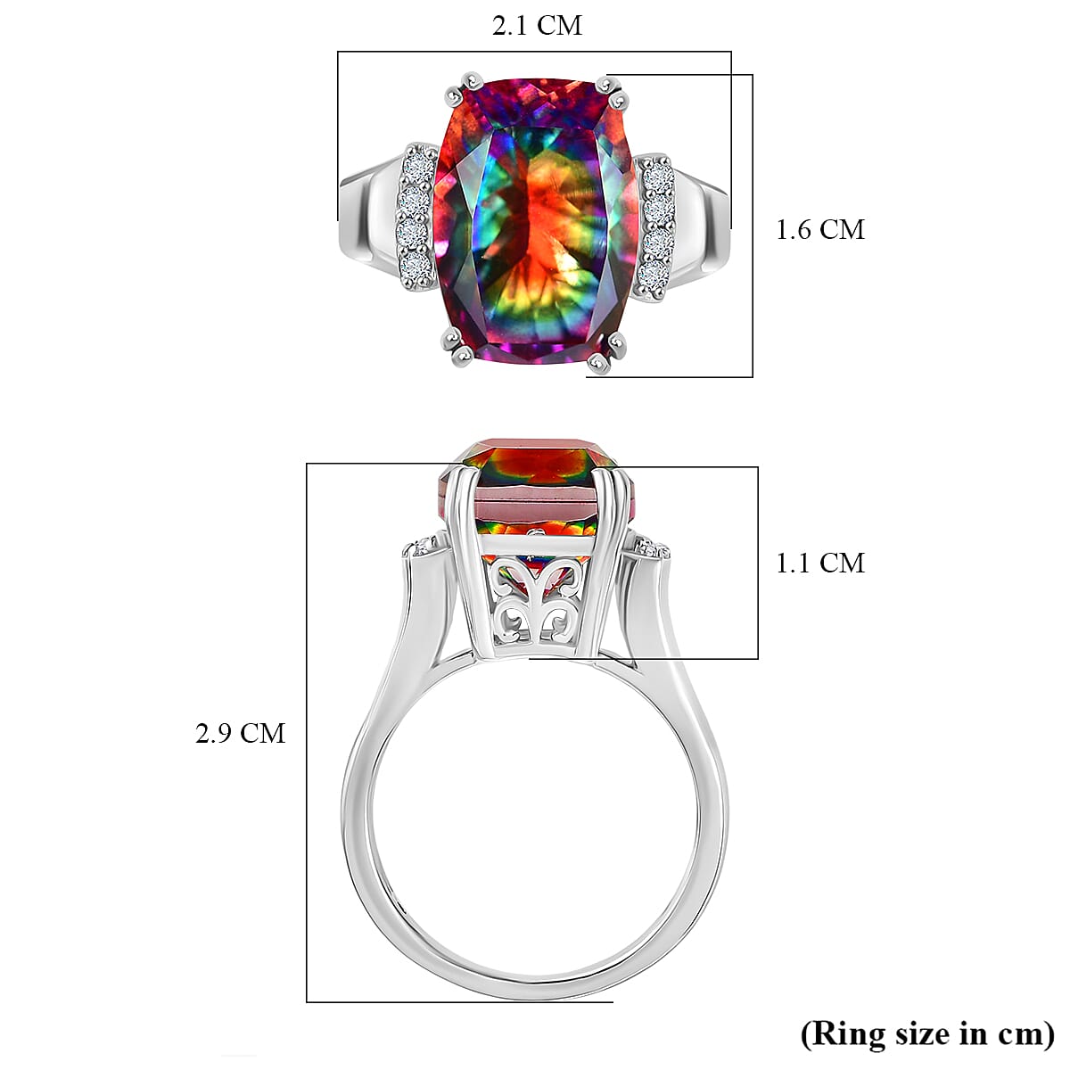 D'Joy Nebula Quartz Doublet & White Zircon Ring in Rhodium Overlay Sterling Silver 8.04 Ct.