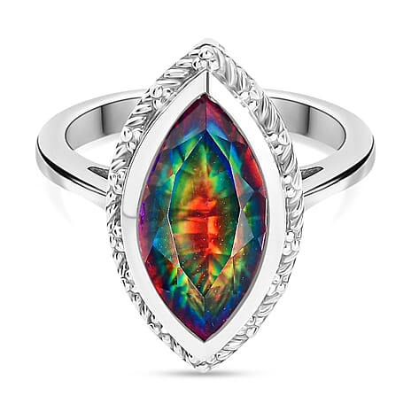 D'Joy Nebula Quartz Doublet Solitaire Ring in Platinum Overlay Sterling Silver 5.14 Ct.