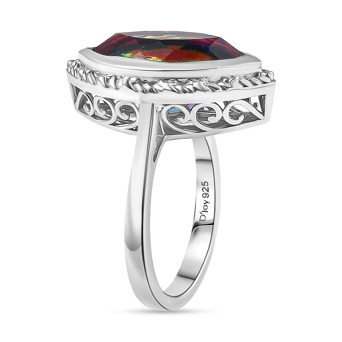 D'Joy Nebula Quartz Doublet Solitaire Ring in Platinum Overlay Sterling Silver 5.14 Ct.