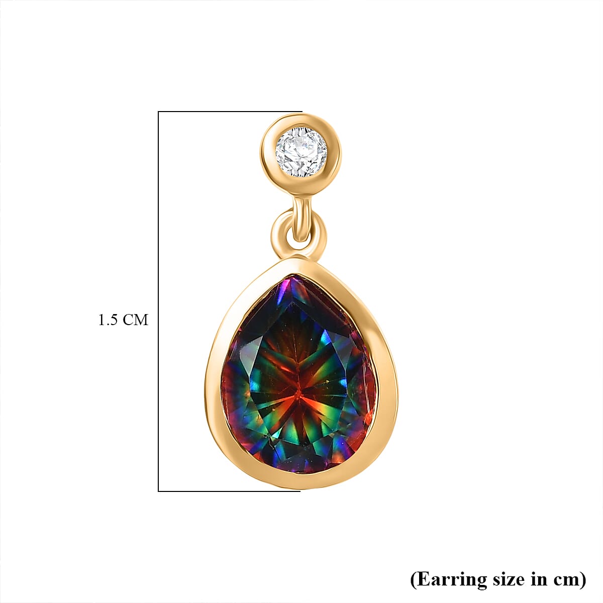 D'Joy Nebula Quartz Doublet & White Zircon Dangling Earring in 18K Yellow Gold Plated Sterling Silver 2.95 Ct.