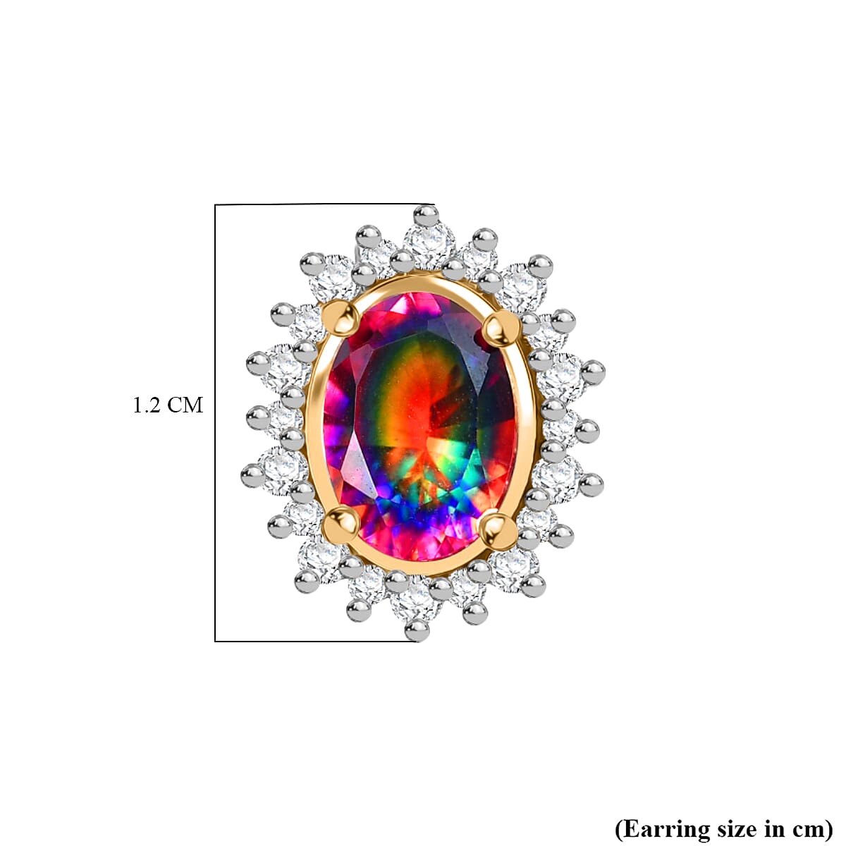 D'Joy Nebula Quartz Doublet & White Zircon Solitaire Stud Push Post Earring in 18K Yellow Gold Plated Sterling Silver 2.44 Ct.